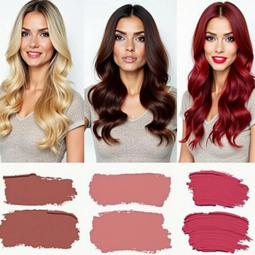 Lipstick swatches arranged according to matching hair colors.