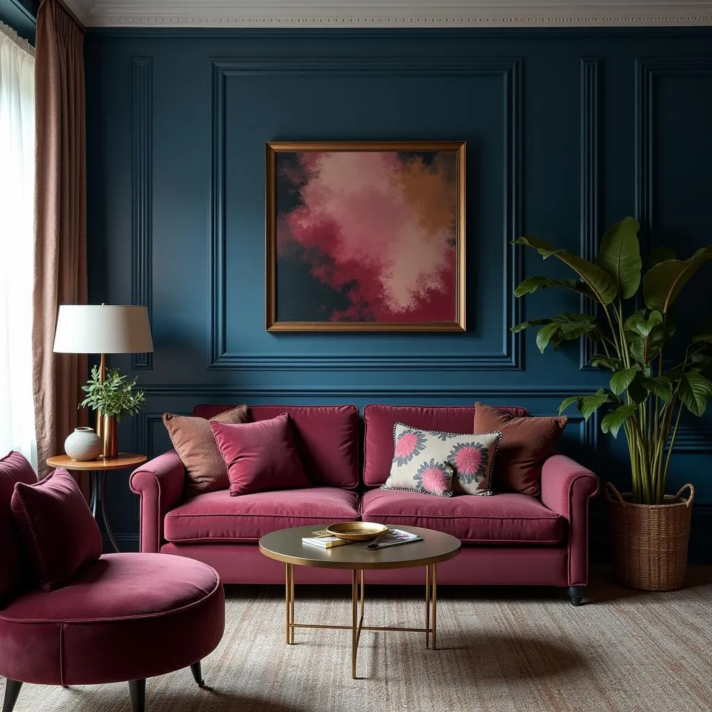  Interior design with deep blue and burgundy accents, reflecting Capricorn's appreciation for luxury.