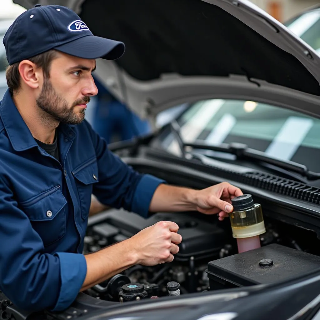 Car Mechanic Inspecting Coolant