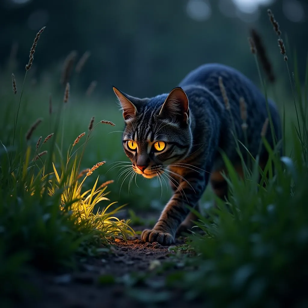 Cat Hunting in Grass