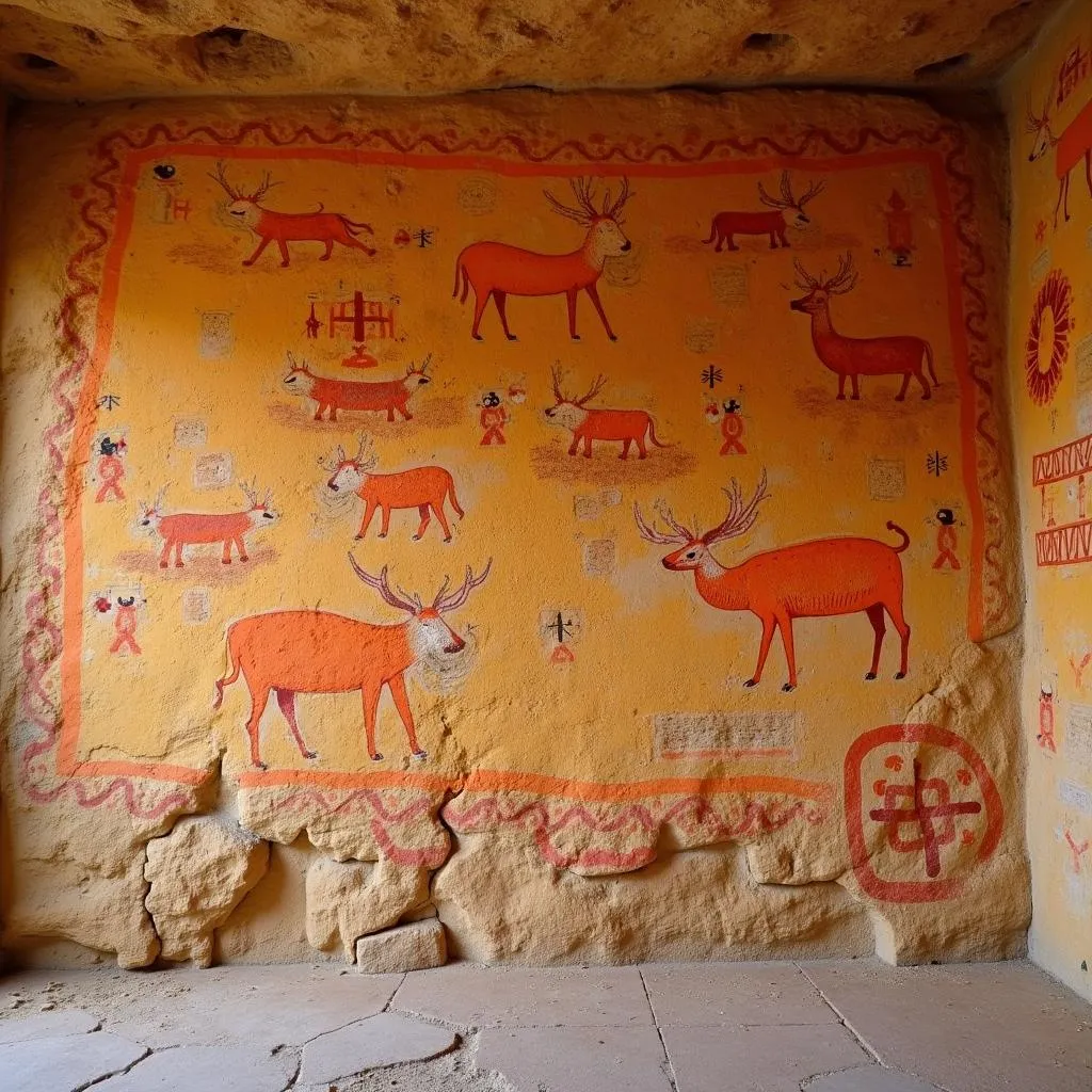 Prehistoric cave painting using ocher