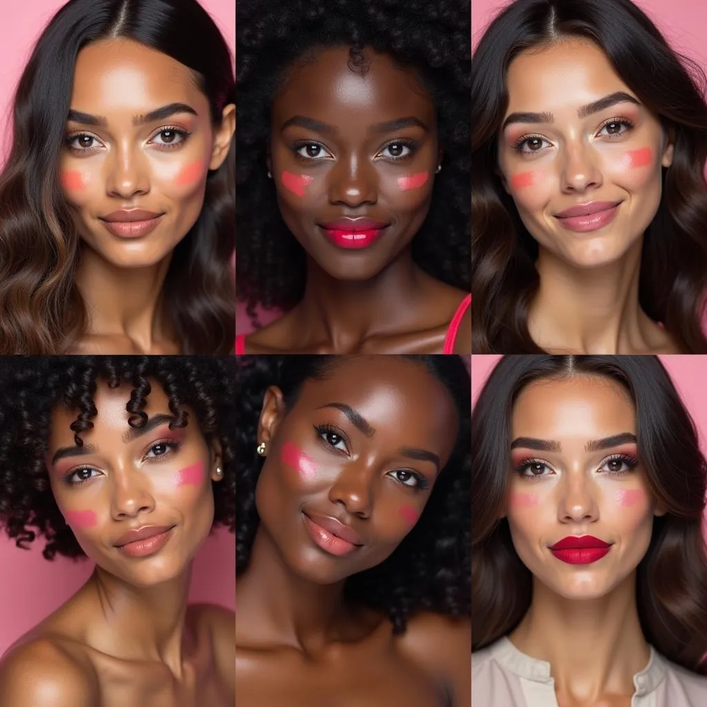 Women with different skin tones trying on lipstick shades.