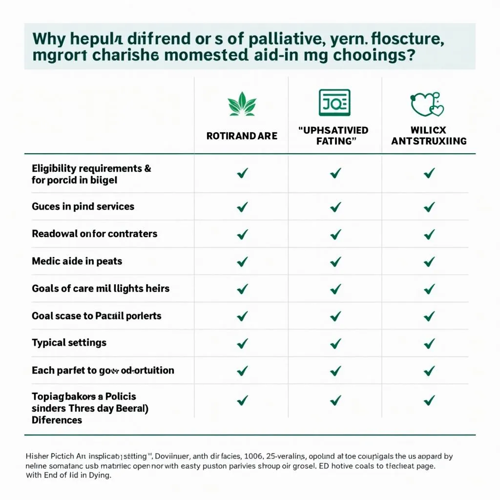 A table comparing different end-of-life care options available in Colorado