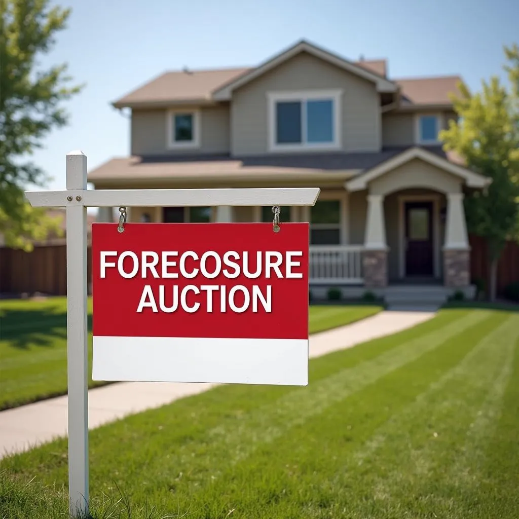 Real estate auction sign in front of a house