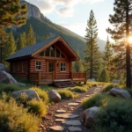 Colorado Mountain Cabin bathed in afternoon light