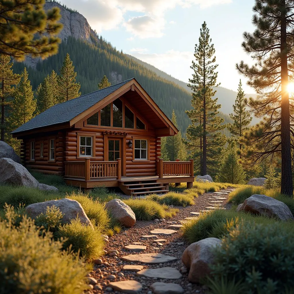 Colorado Mountain Cabin bathed in afternoon light