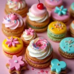 Assortment of colorful pastries on display