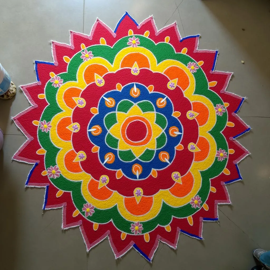 Intricate and colorful rangoli design for Diwali