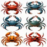 Different crab species exhibiting color variations