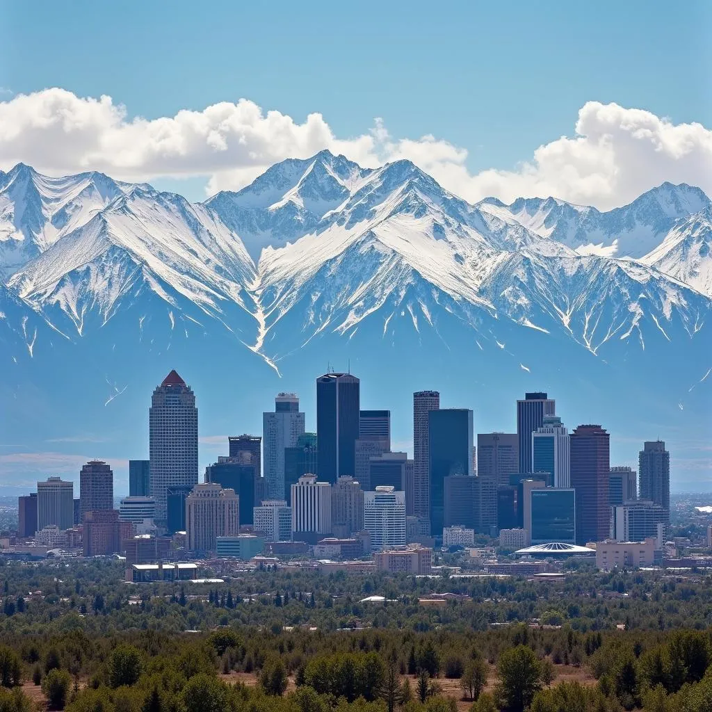 Denver Cityscape with Rocky Mountains Backdrop