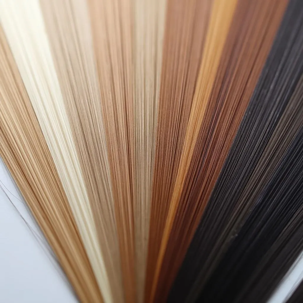 An array of hair color swatches displayed in a fan shape.