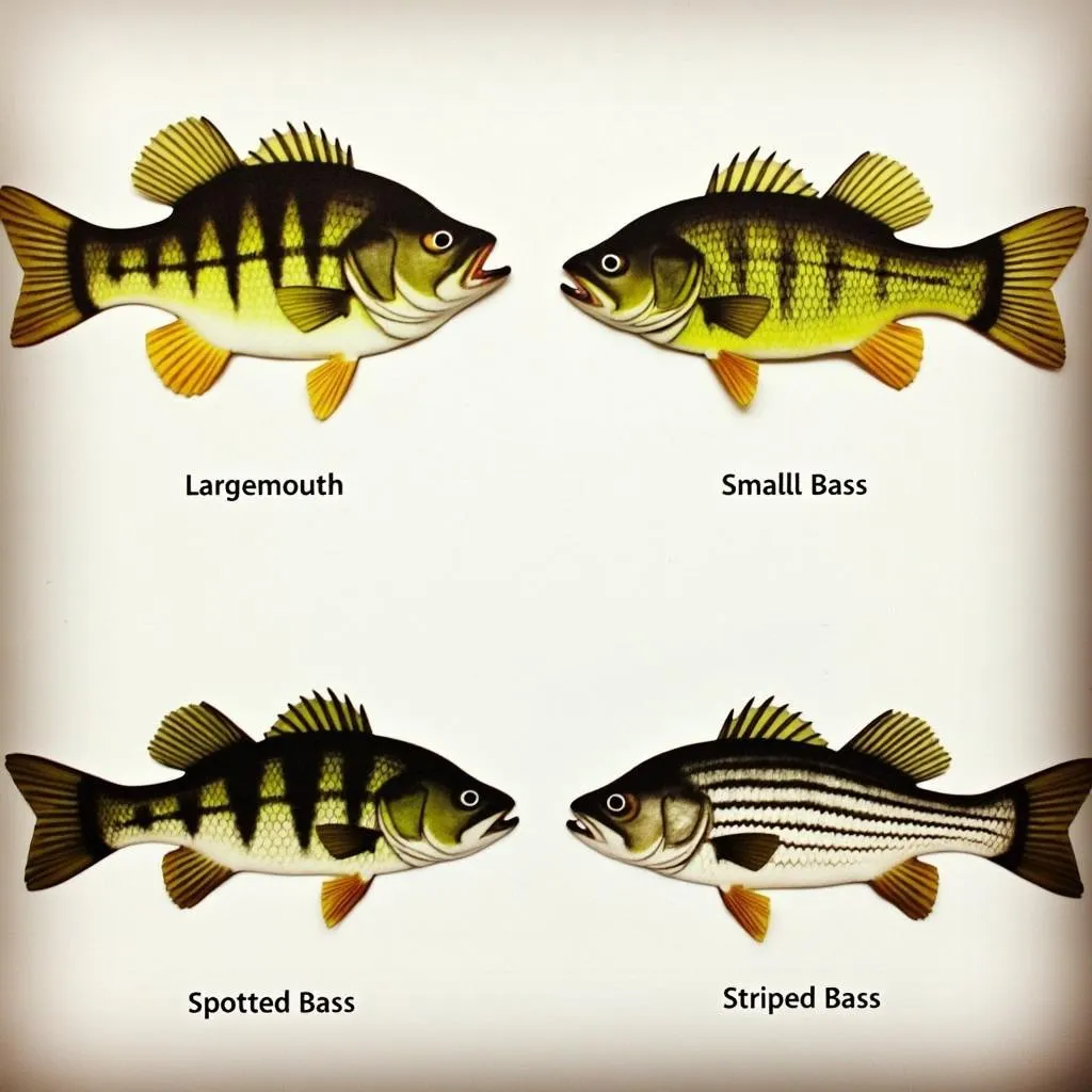 Various species of bass fish