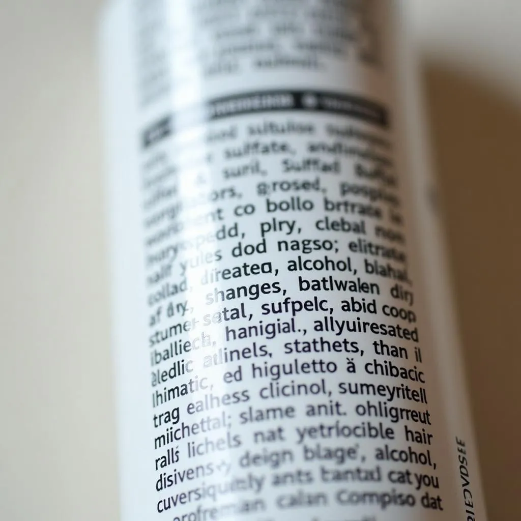 Dry shampoo ingredients on a label