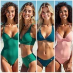 Women with fair skin wearing flattering bathing suit colors