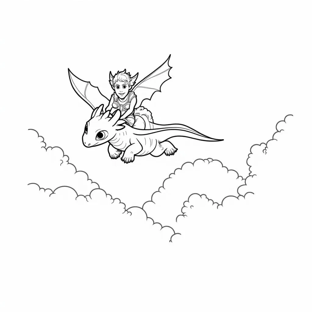 Hiccup and Toothless flying together coloring page