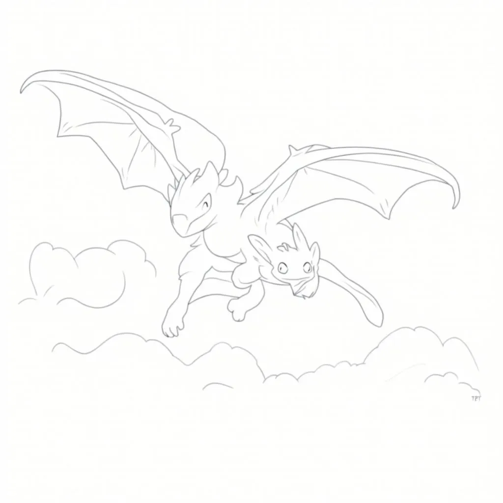 Toothless soaring through the sky coloring page