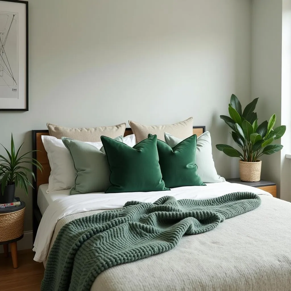 Hunter green accents in bedroom design