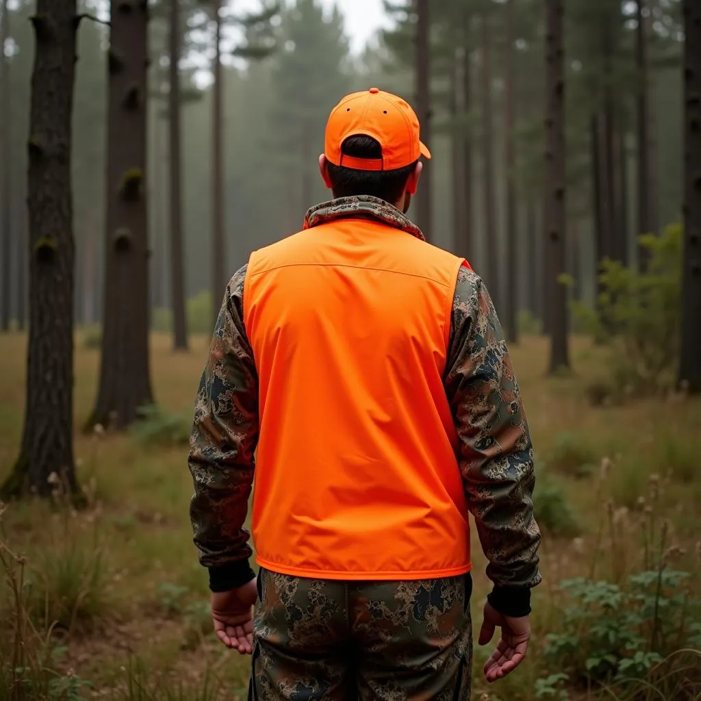 Hunter Wearing Blaze Orange in a Forest