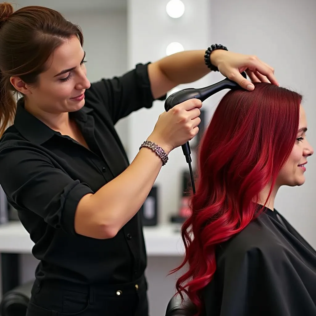 Keratin treatment being applied to colored hair