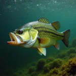 Largemouth bass swimming in a lake