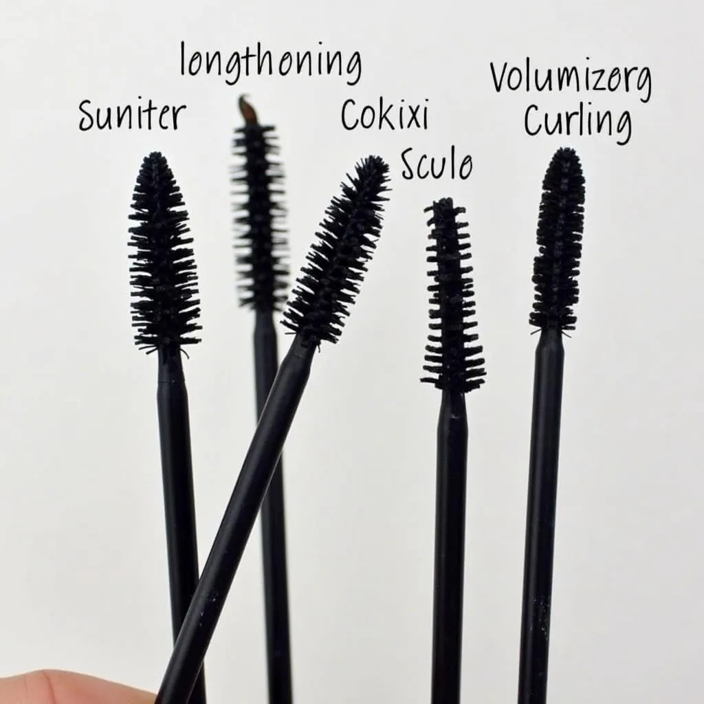 Various types of mascara wands and brushes