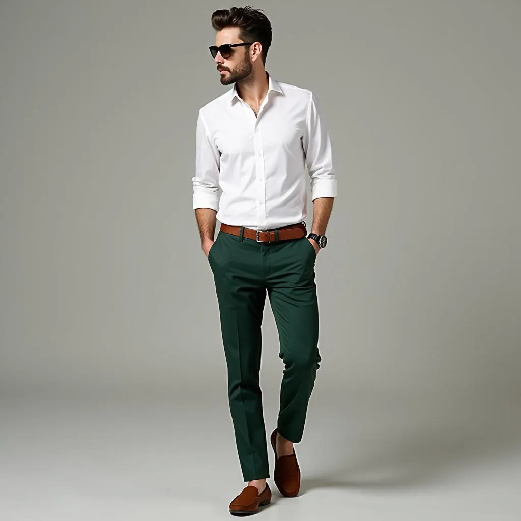 Men's dark green pants outfit