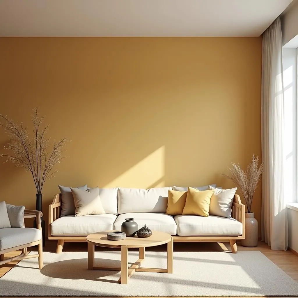 Modern living room with ocher walls