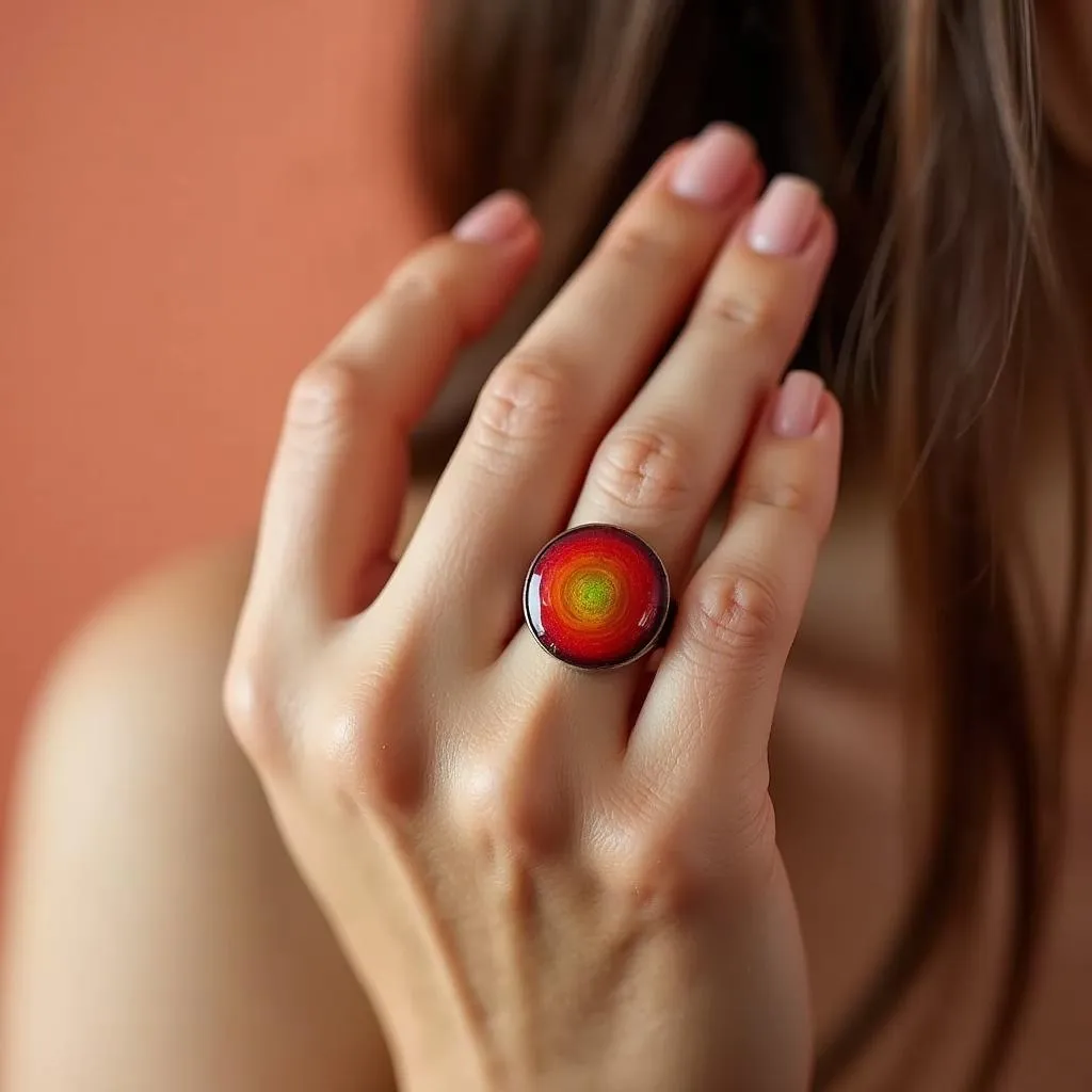 Mood ring displaying warm colors