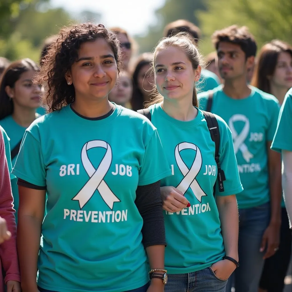 Group of people wearing teal at a suicide prevention event