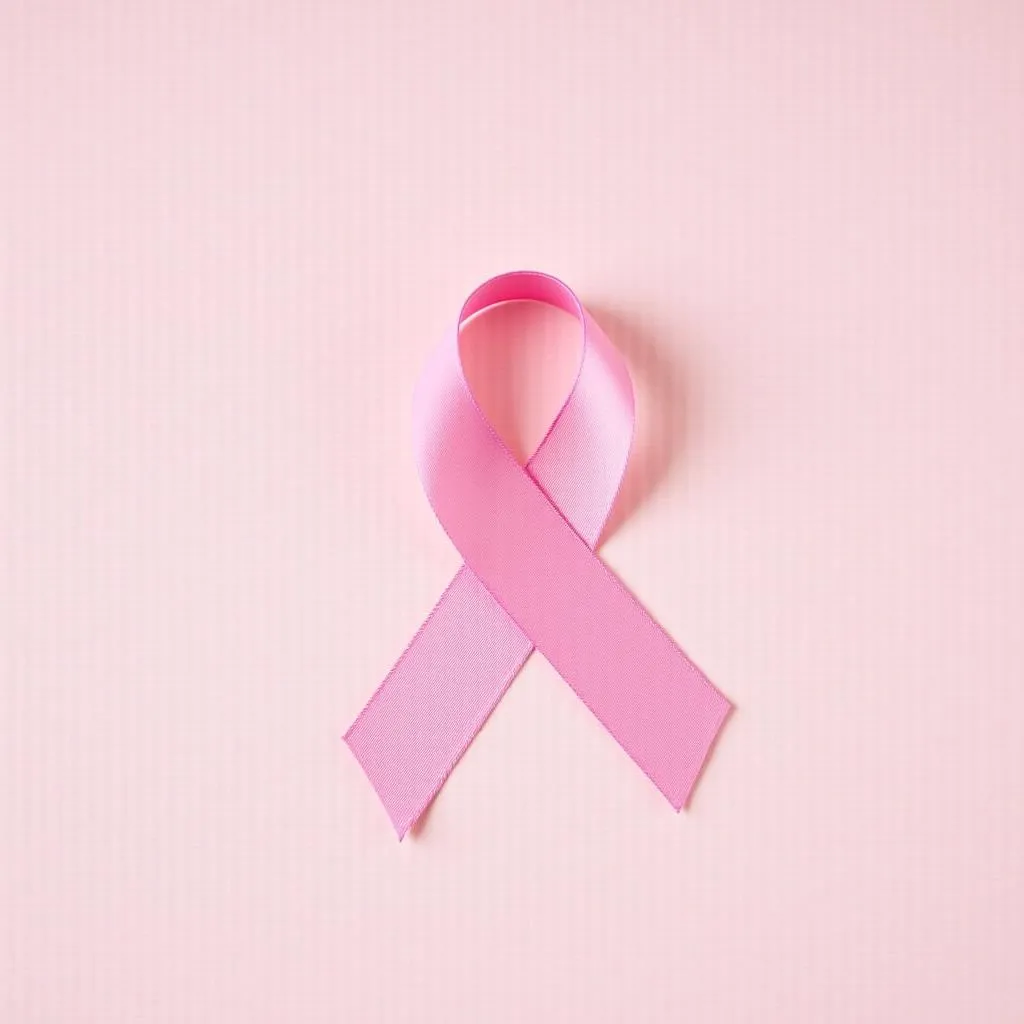 Pink ribbon resting on a soft pink fabric