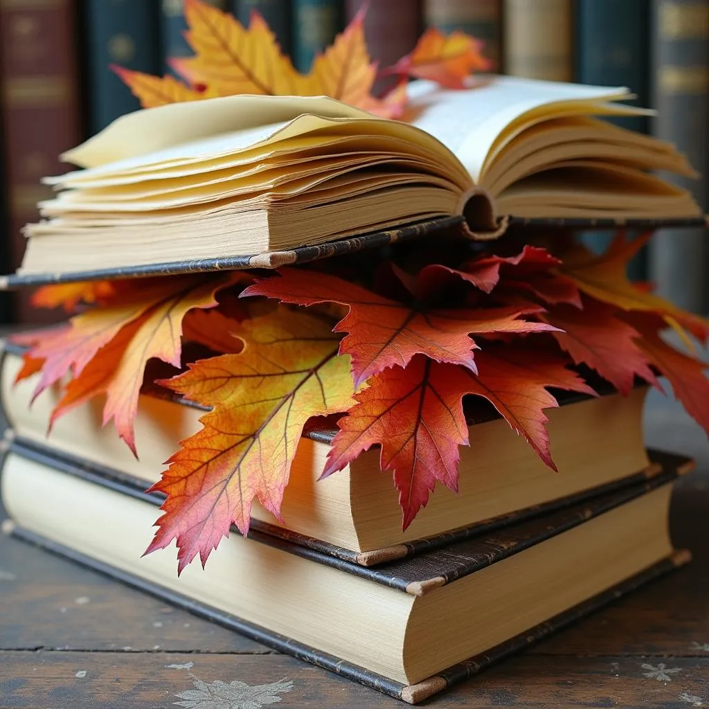 Pressed Autumn Leaves in a Book