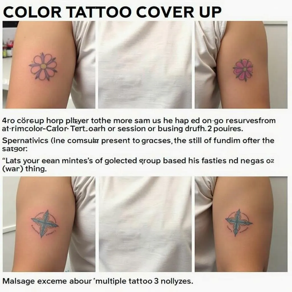 Images demonstrating realistic outcomes of color tattoo cover-ups