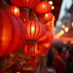 Red lanterns illuminating a Diwali celebration