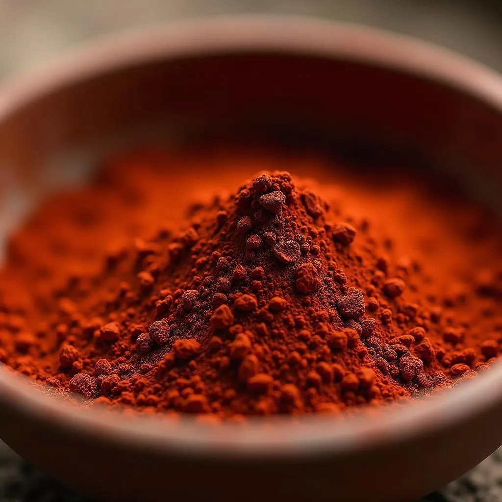 Red ocher pigment in a bowl