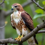 Red-tailed hawk perched on a branch