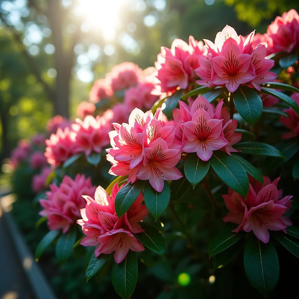 Rhododendron bush blooming in a garden