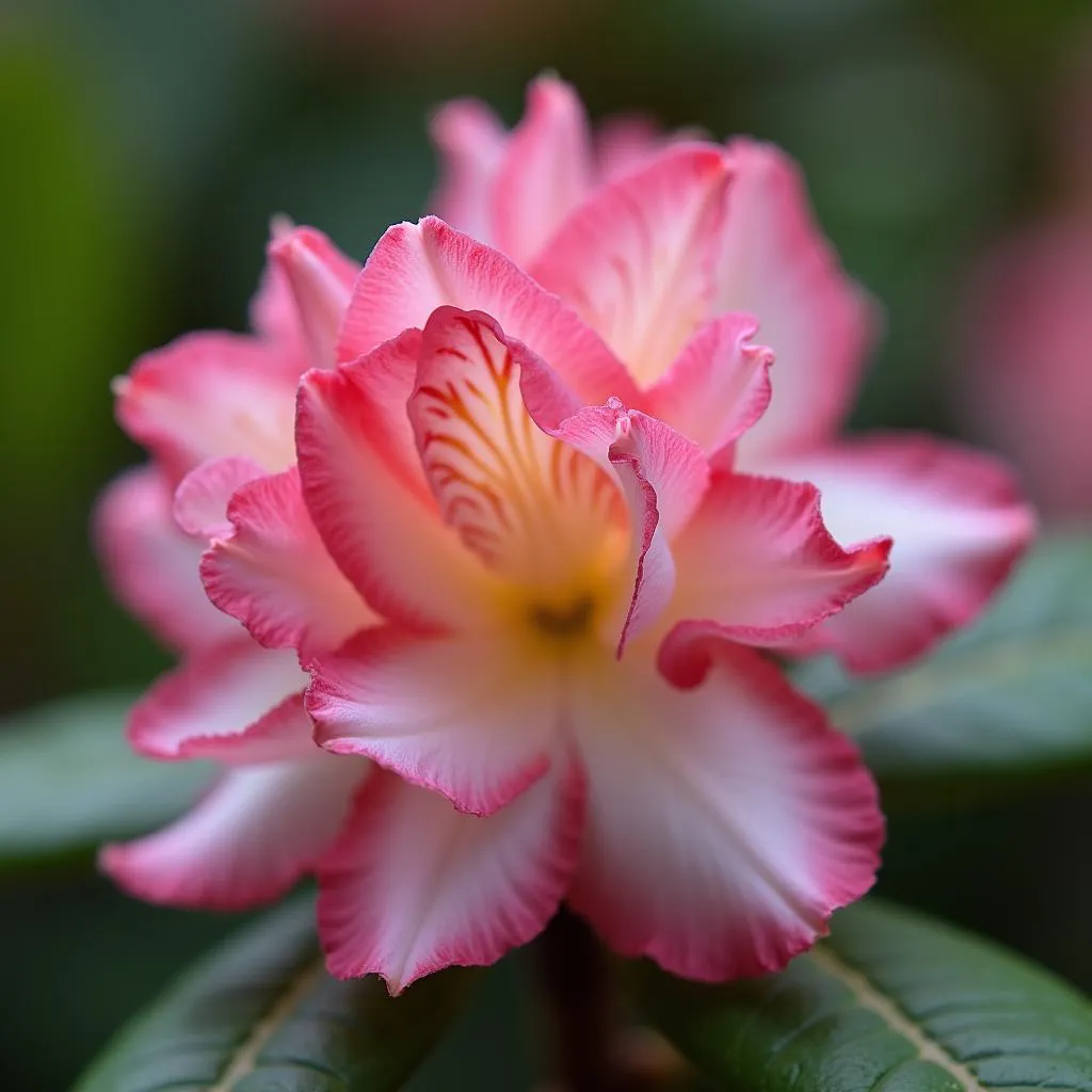 Close-up of a rhododendron flower showing aging