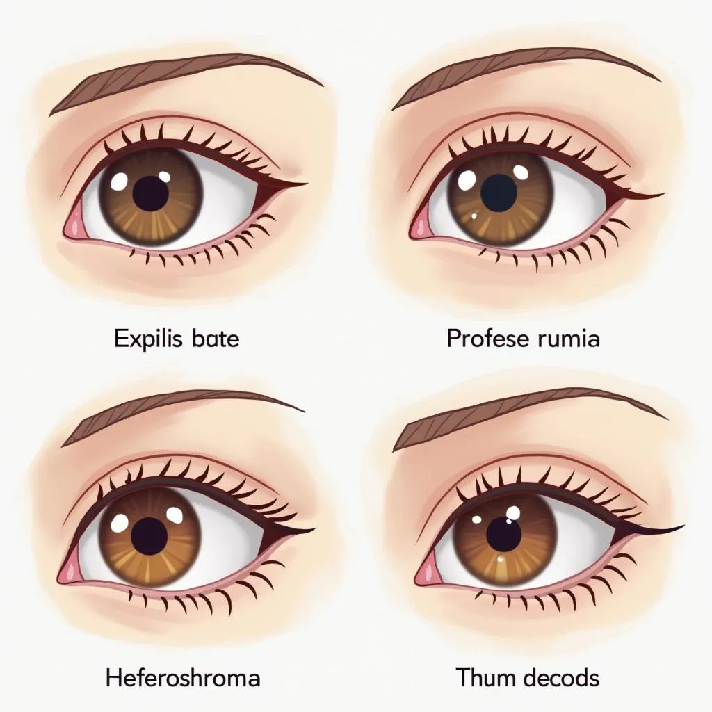 Illustrating Types of Heterochromia: A visual representation comparing complete, sectoral, and central heterochromia, using simplified eye illustrations with different color patterns.