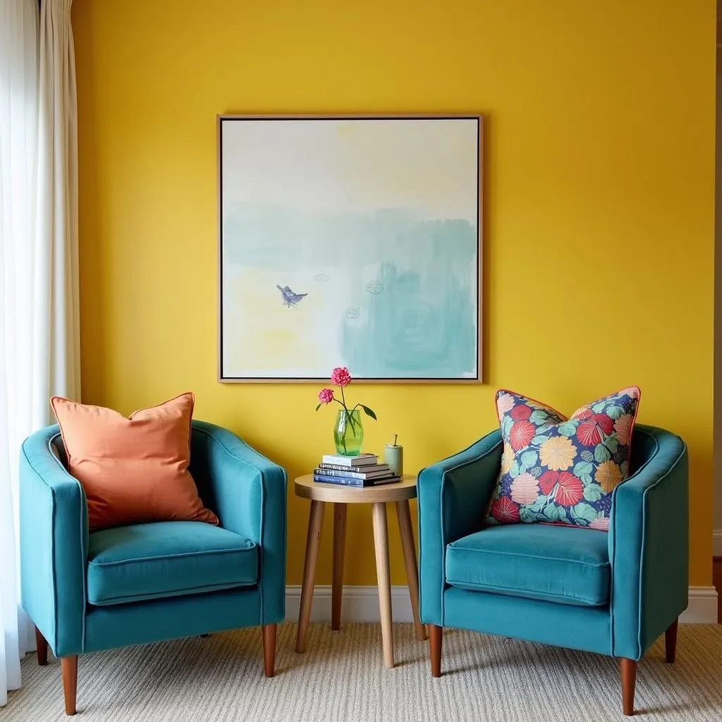 Vibrant Accent Wall with Colorful Furniture