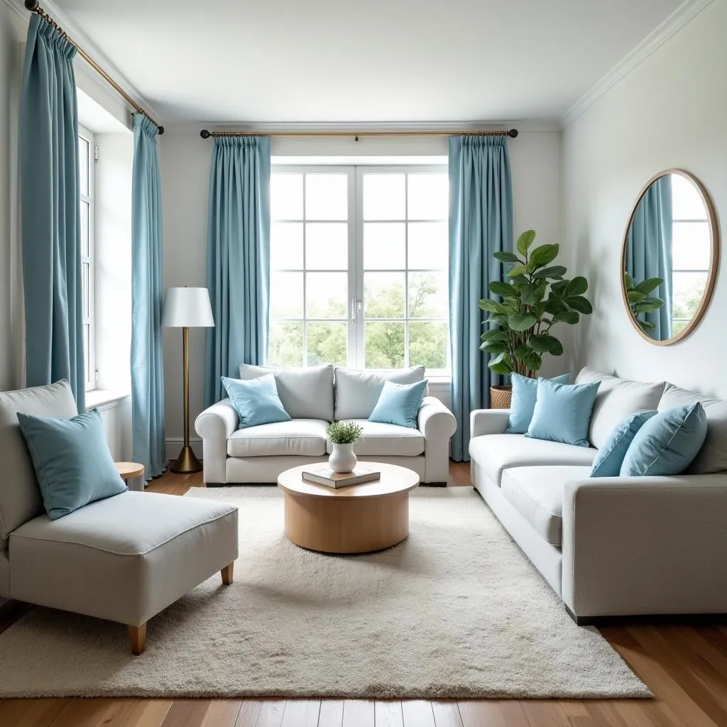 Virgo living room with blue accents