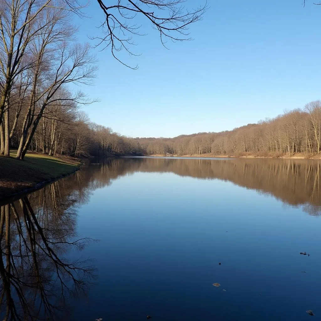 Tranquil reflection of trees in Walden Pond