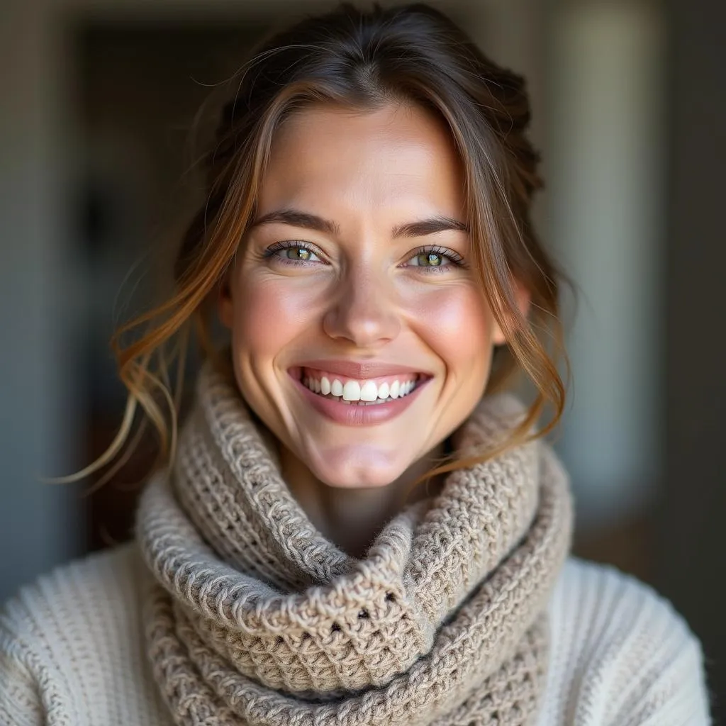 Woman Using a Scarf to Hide a Hickey