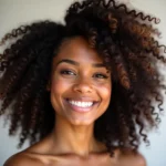 Woman with curly hair smiling