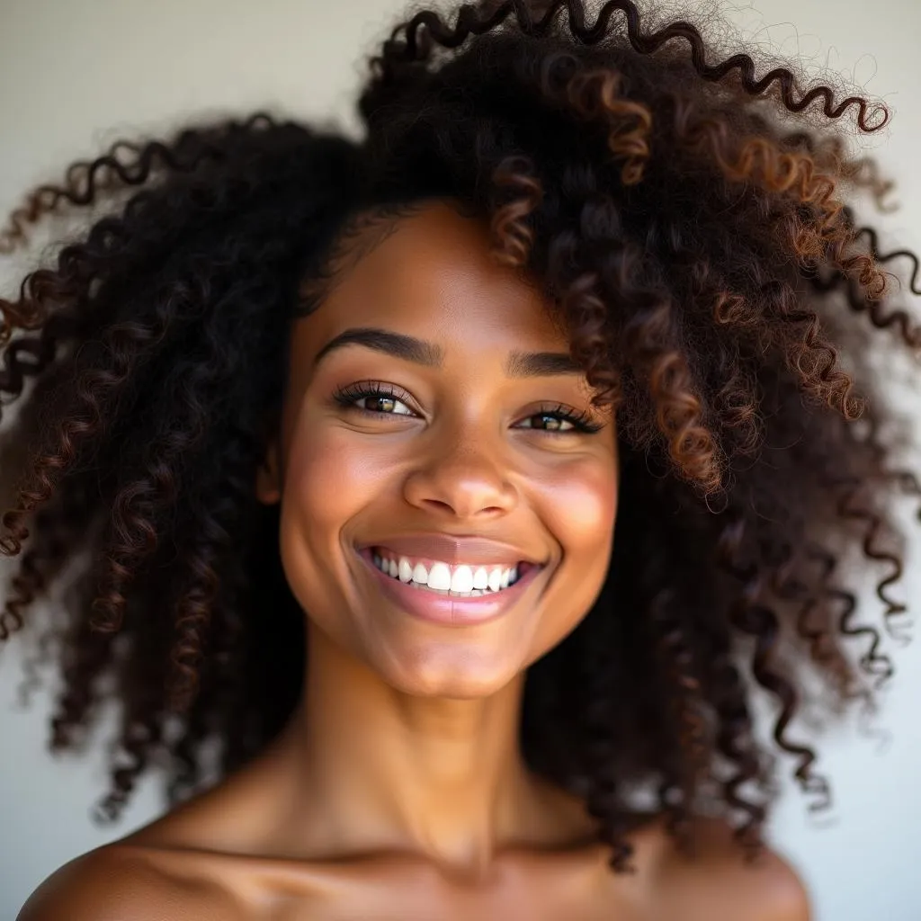 Woman with curly hair smiling