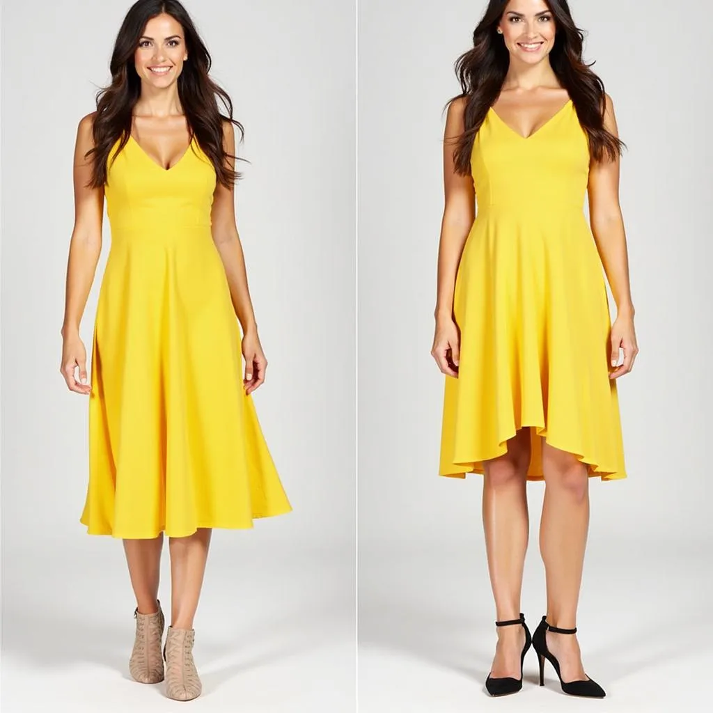 Yellow dress with different shoe colors