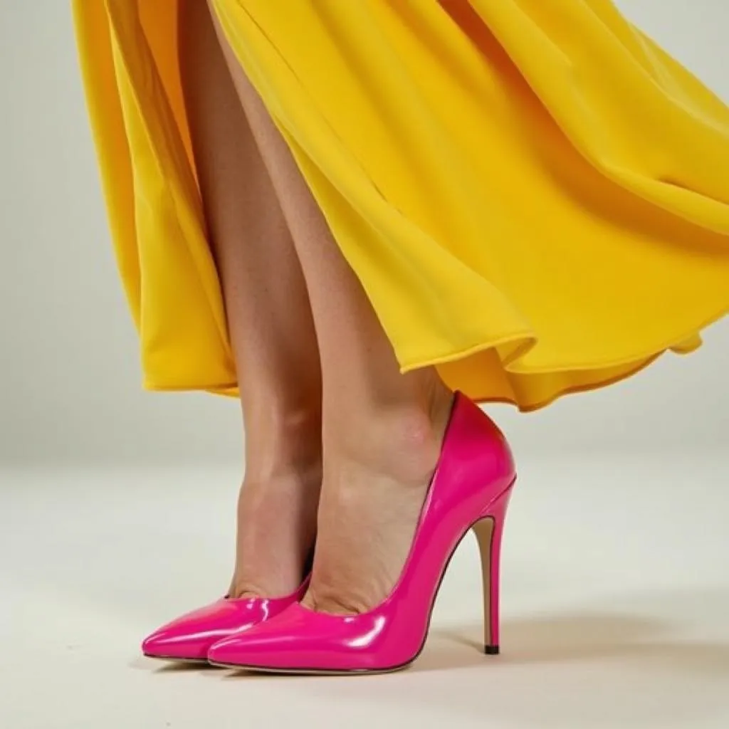 Woman in a yellow dress with pink shoes