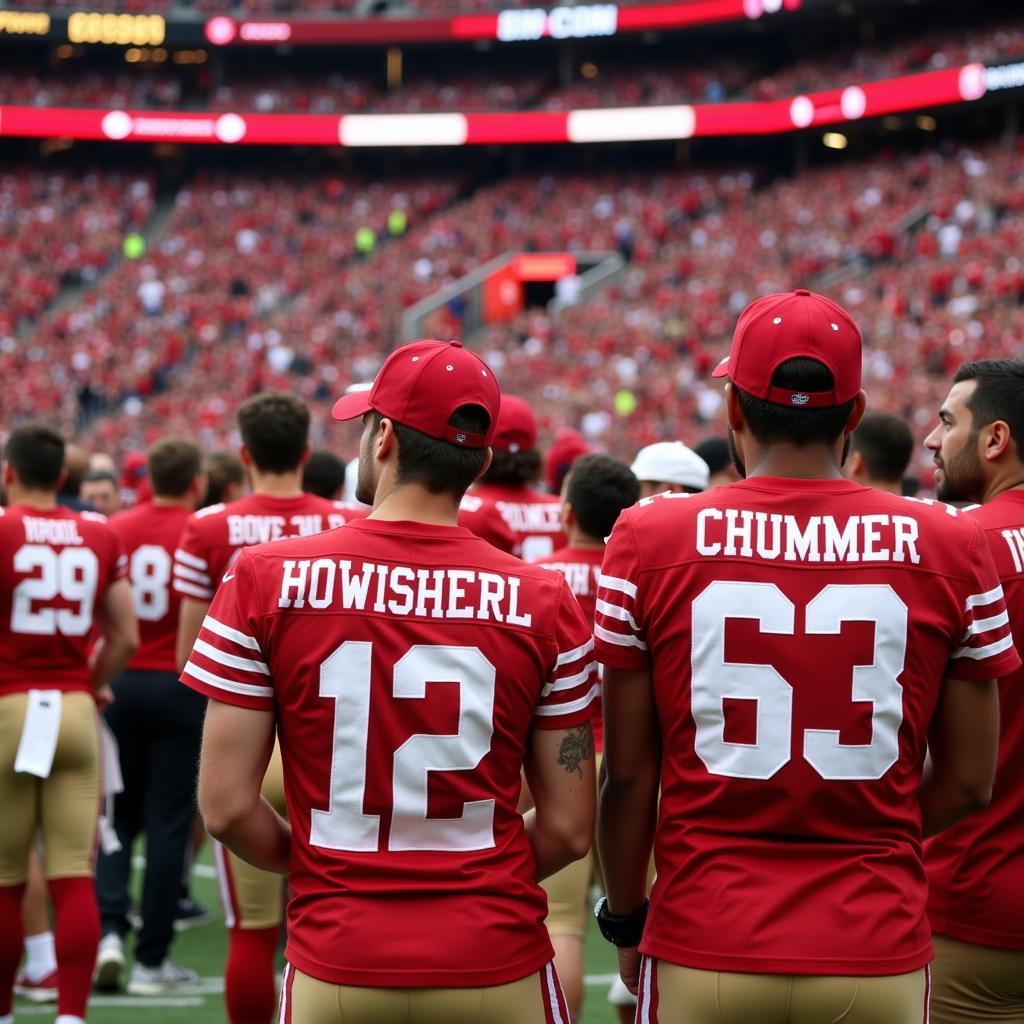 49ers Fans in Red and Gold Jerseys