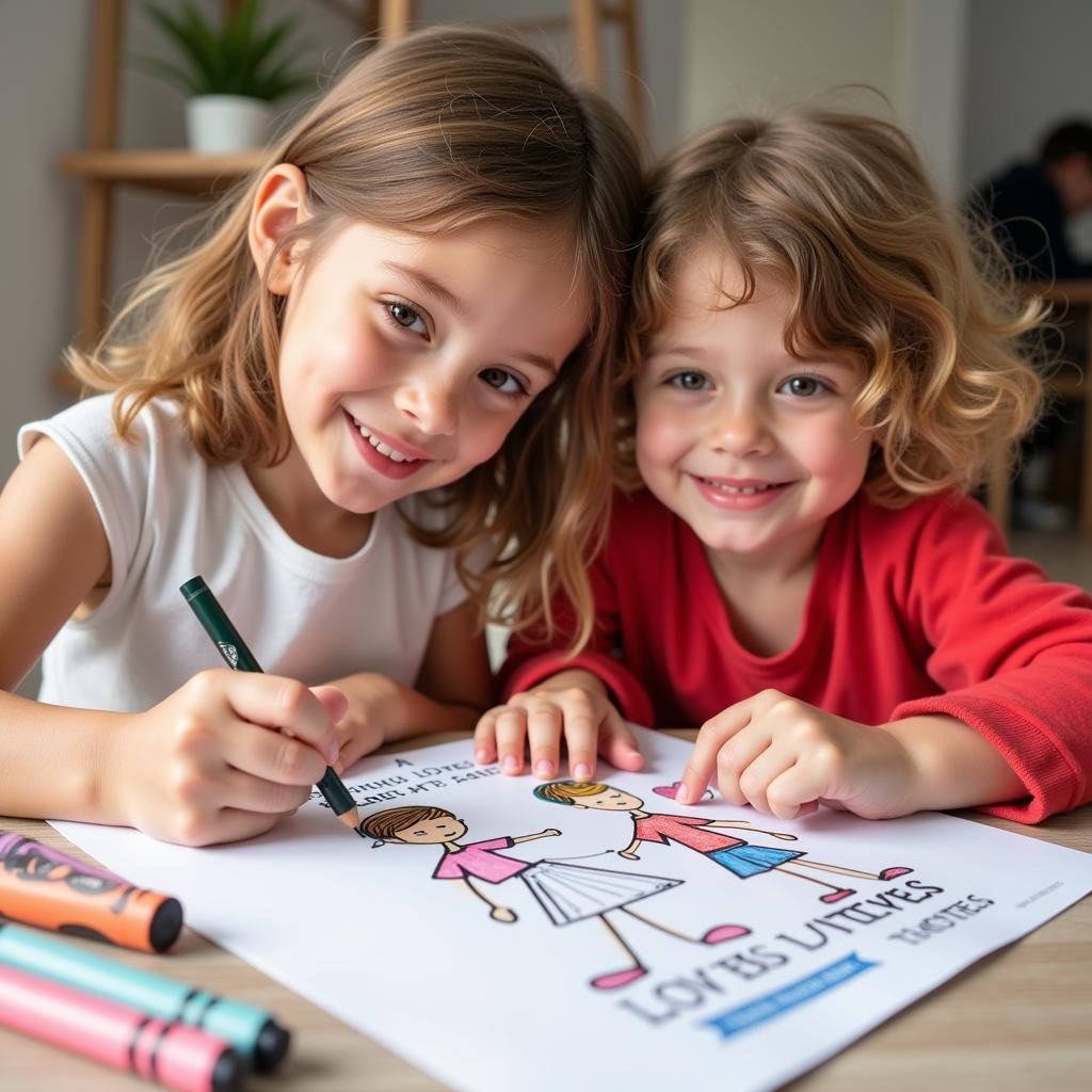 Children enjoying a friend loves at all times coloring page