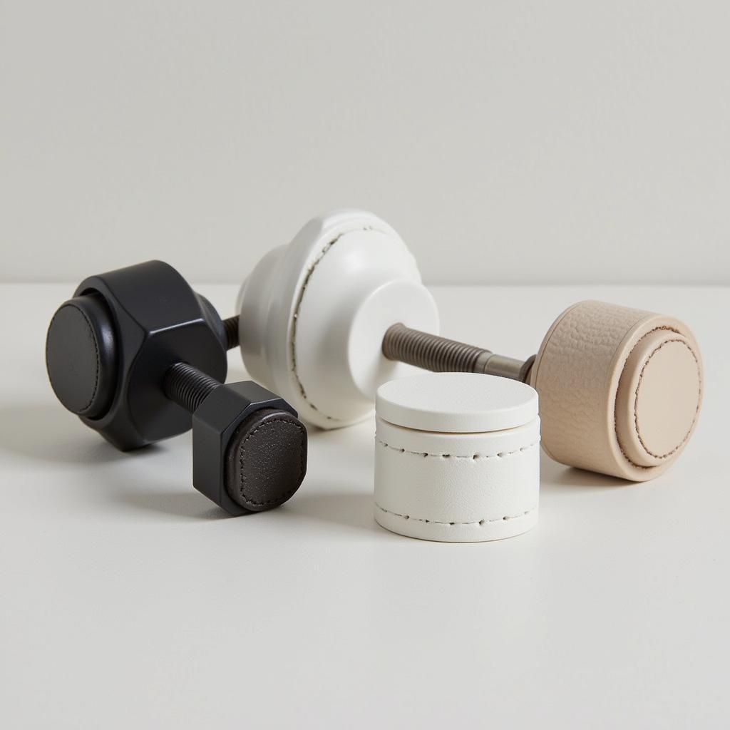 Modern Door Knobs in Matte Black, White, and Leather Finishes