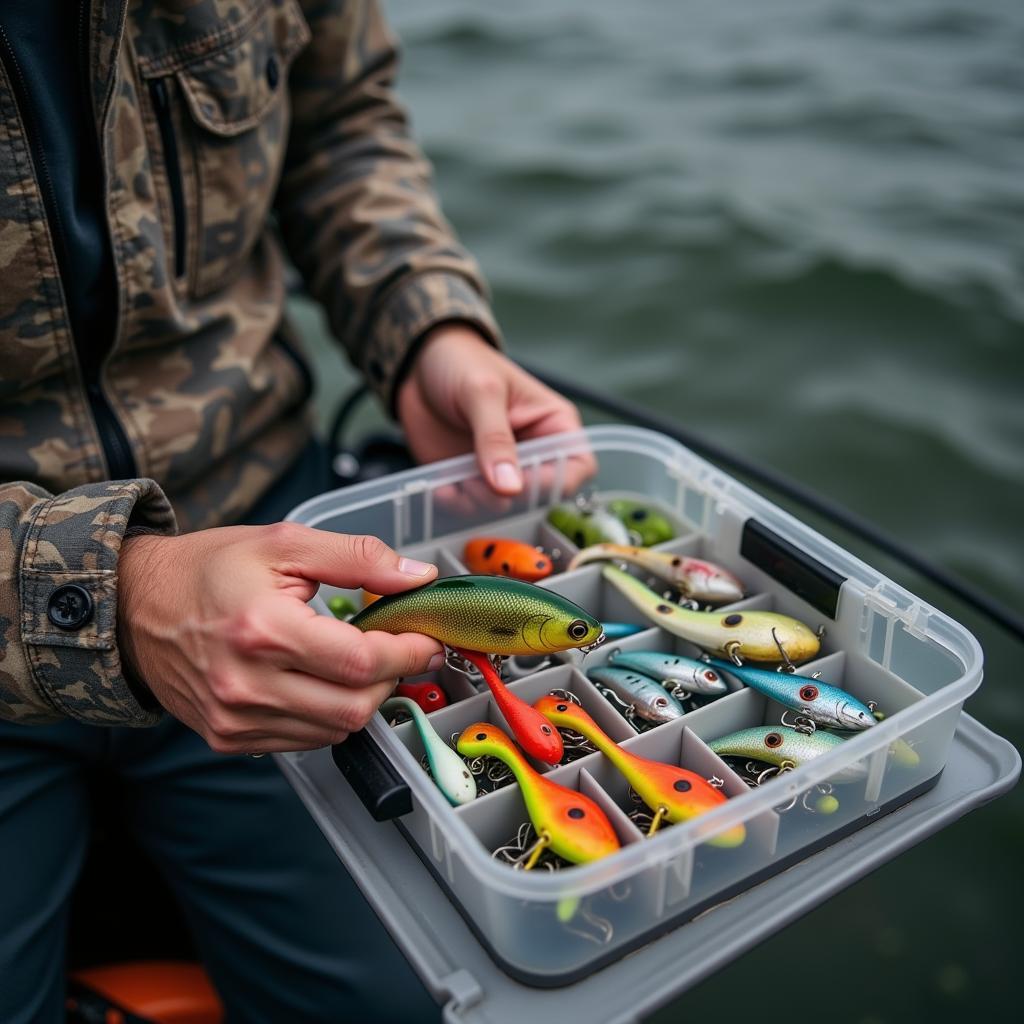 Angler choosing fishing lures